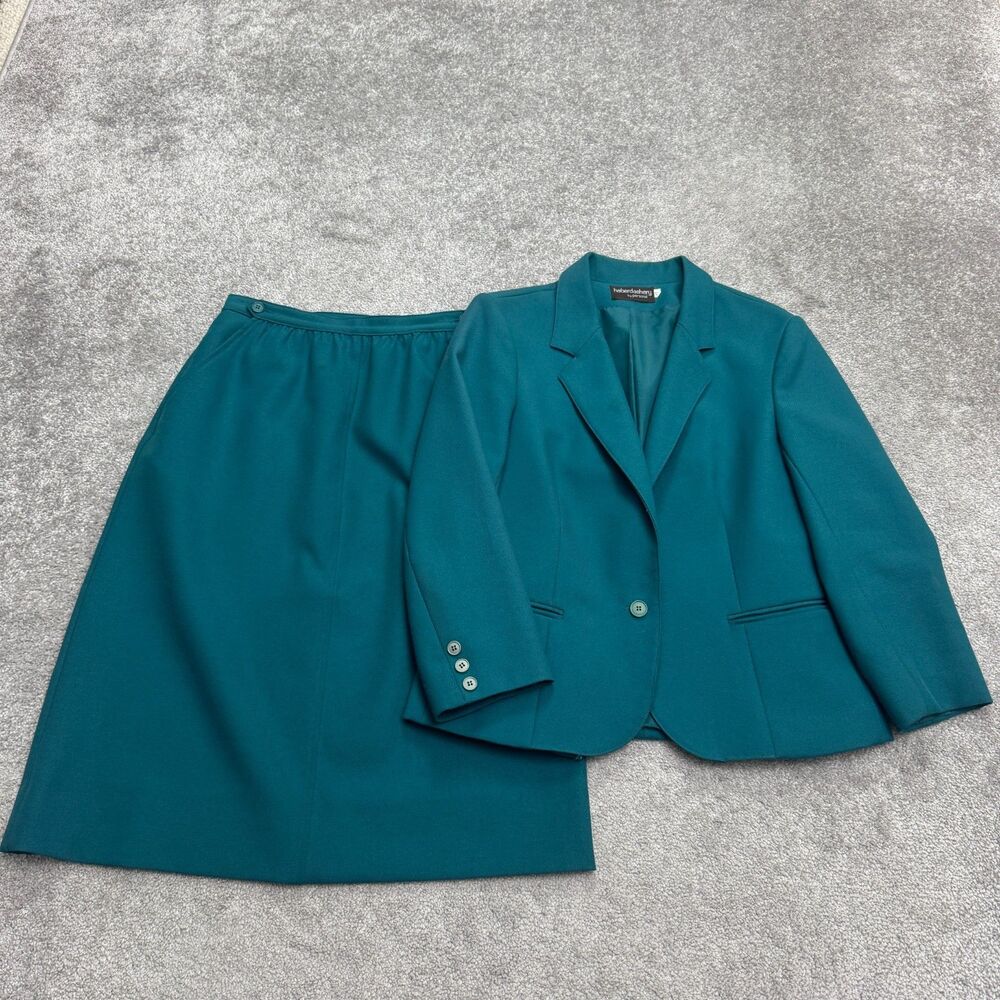 Haberdashery By Personal Vintage 90's 2Pc Set Suit Skirt Blazer Womens 10 Teal
